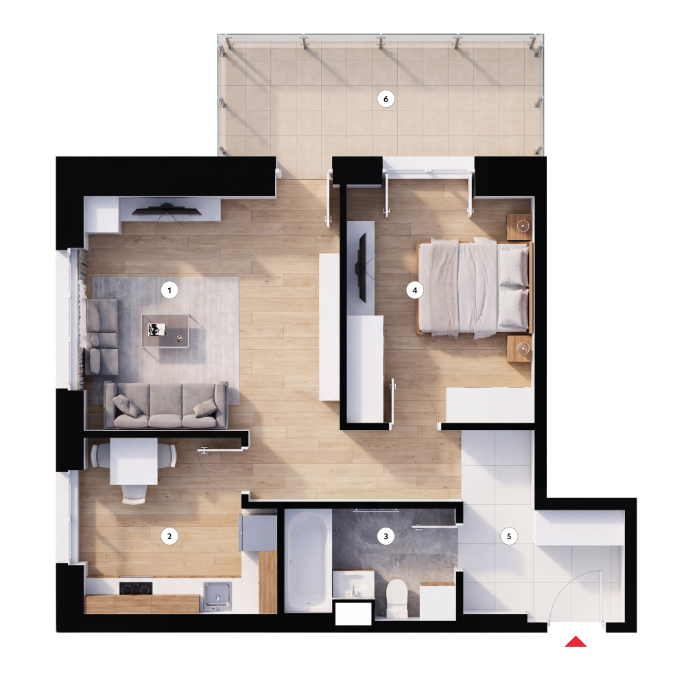 plan apartament Apartament 2 camere tip 2D