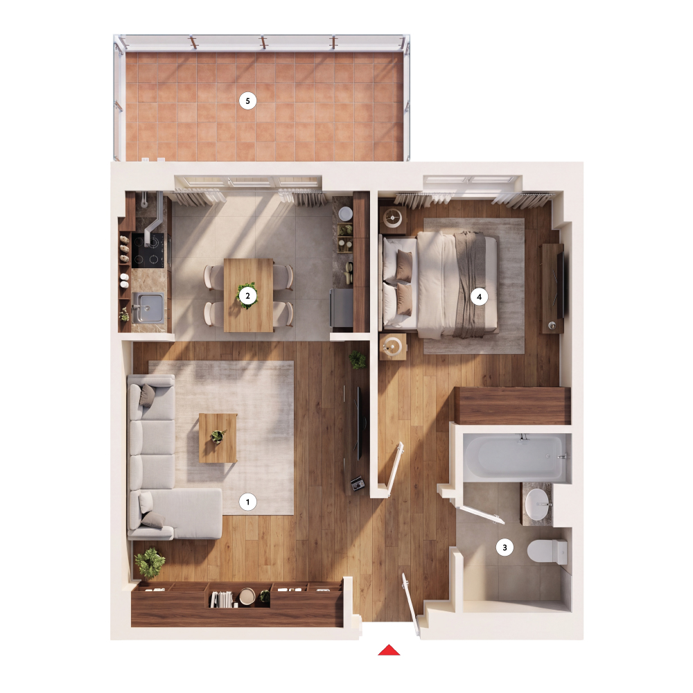 plan apartament Studio dublu tip 2B