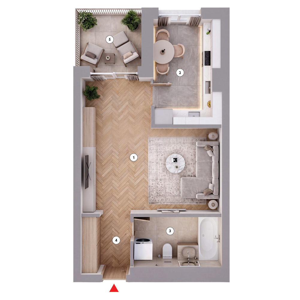 plan apartament Garsonieră tip 1A