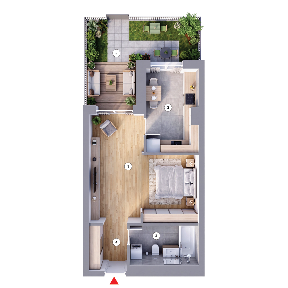 plan apartament Garsonieră tip 1A cu grădină