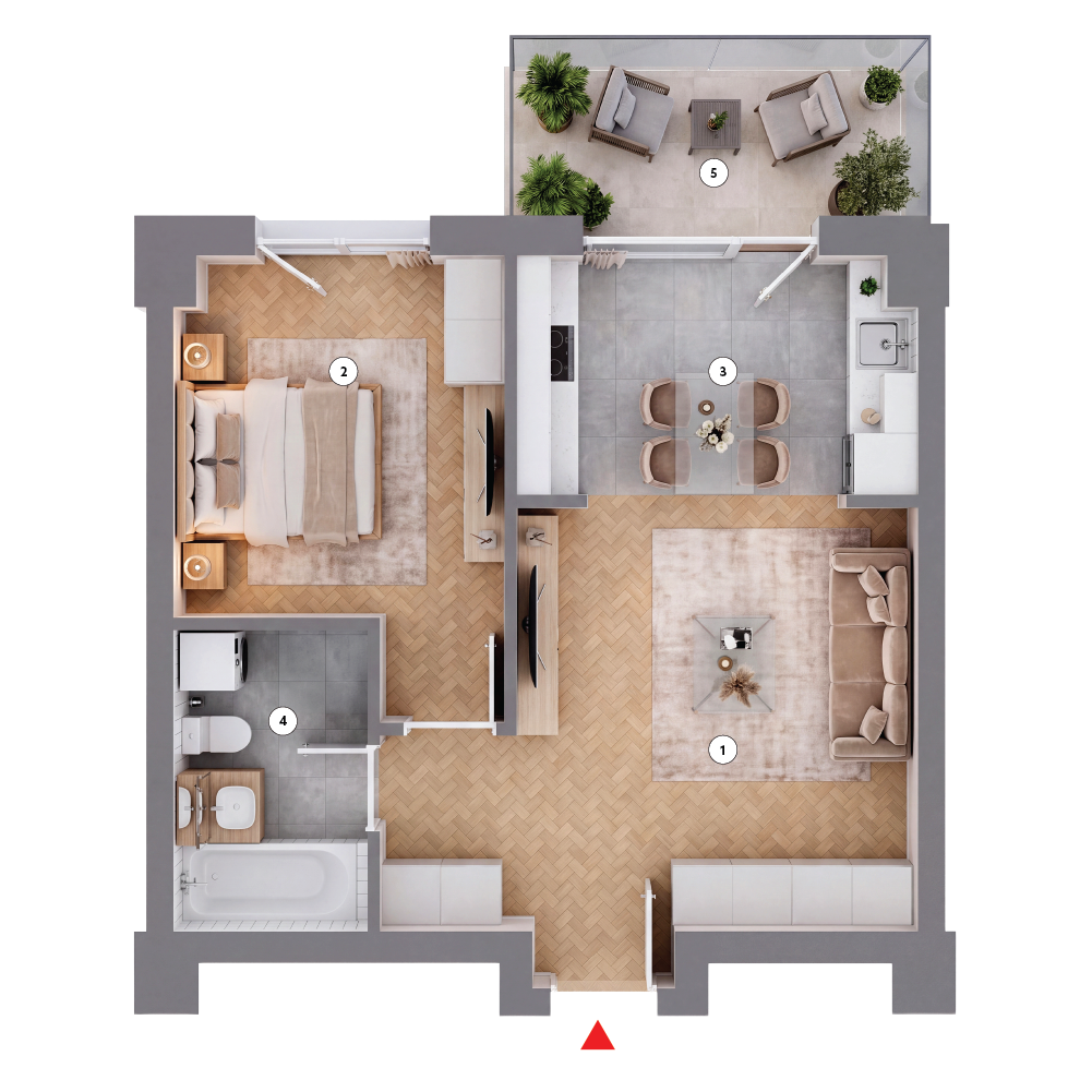 plan apartament Studio dublu tip 2A
