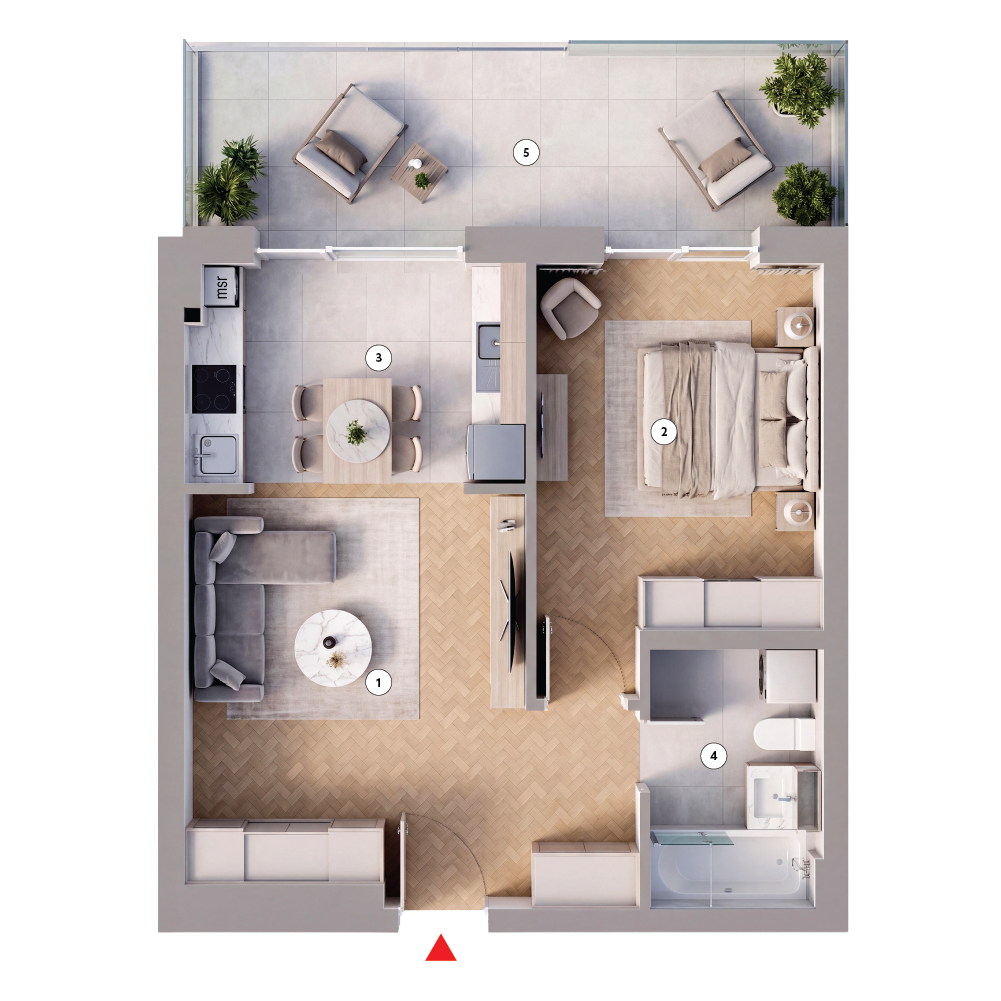 plan apartament Studio dublu tip 2B