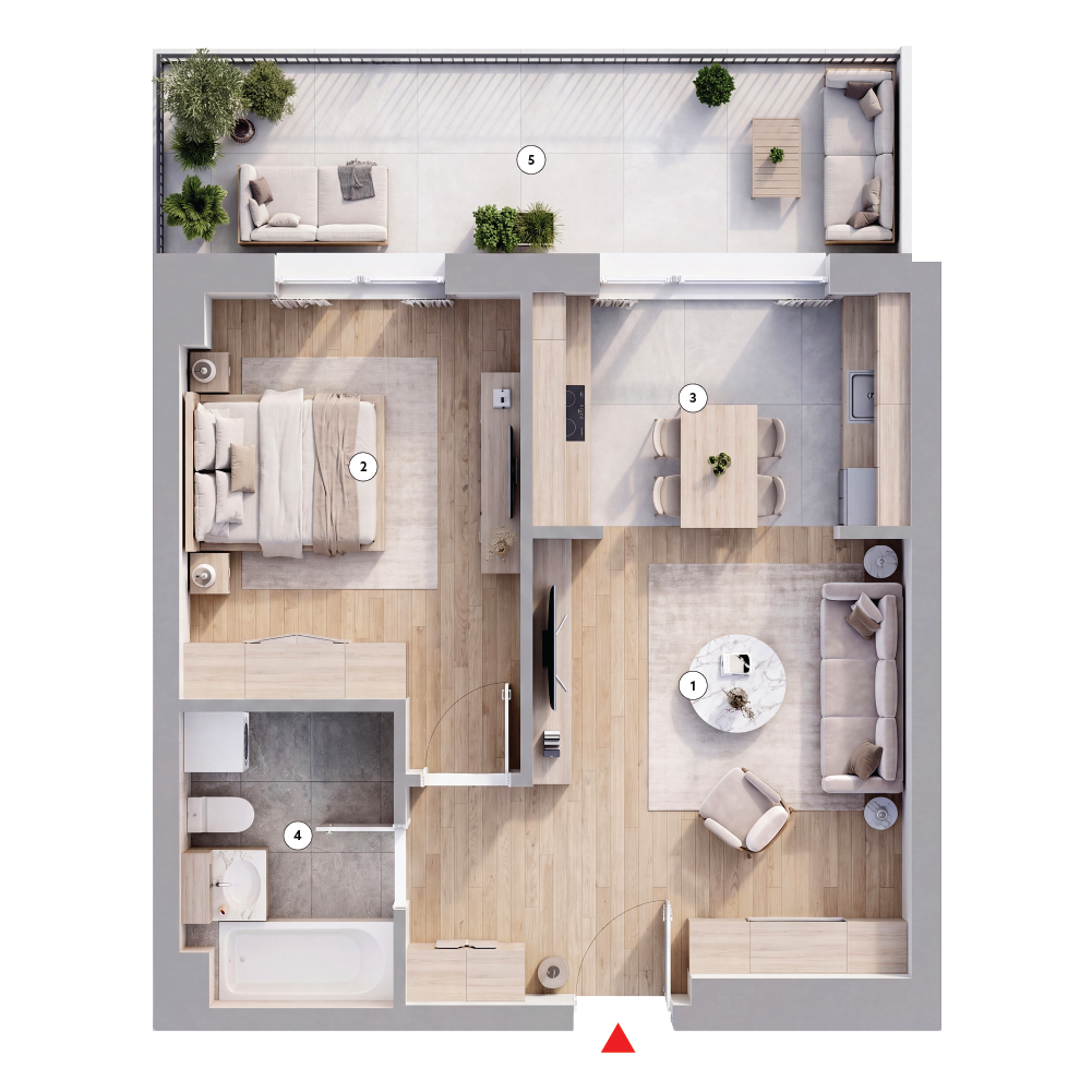 plan apartament Studio dublu tip 2C plus