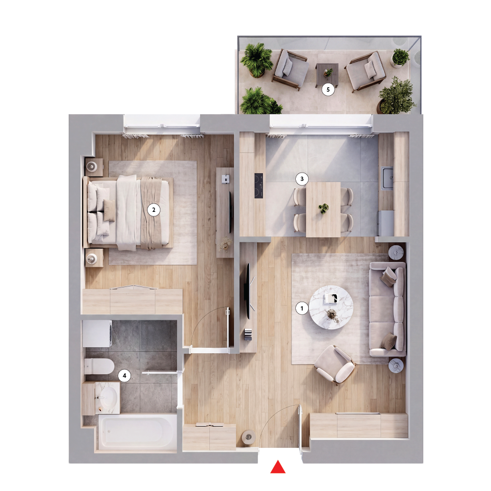 plan apartament Studio dublu tip 2C
