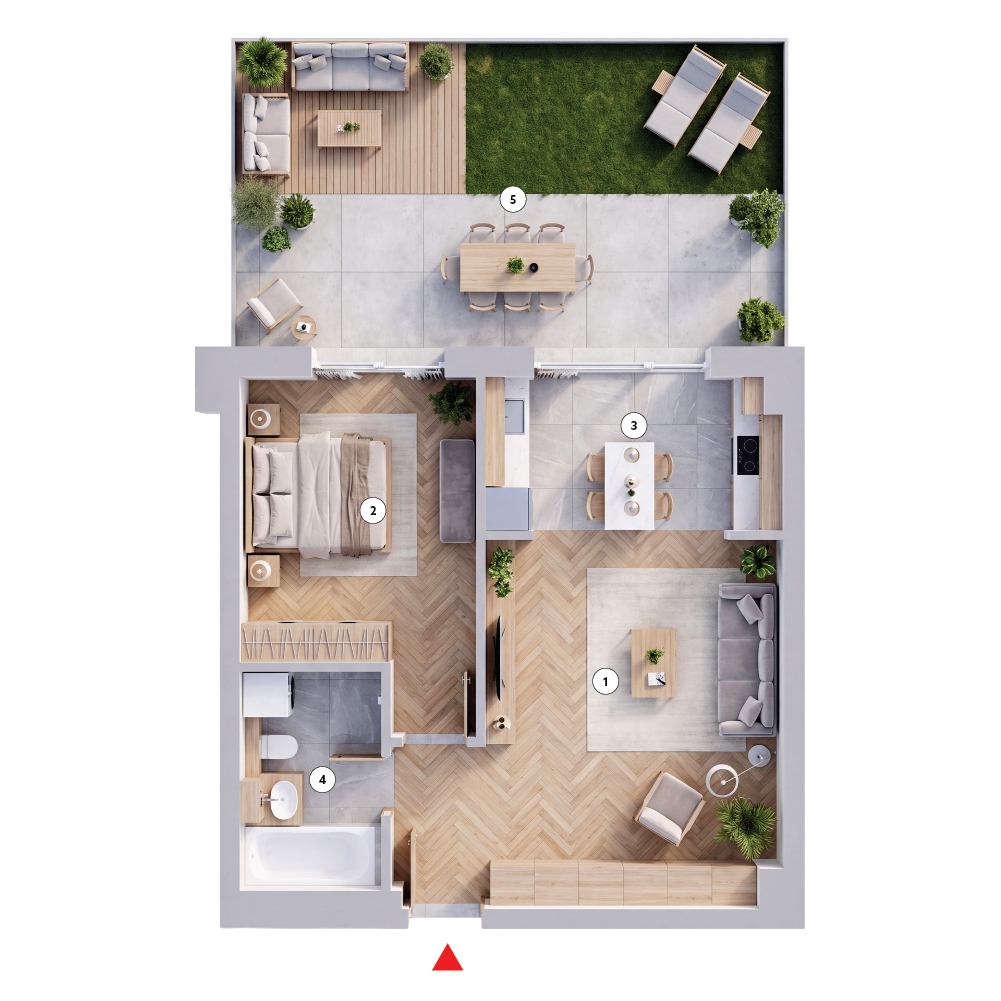 plan apartament Studio dublu tip 2C cu grădină