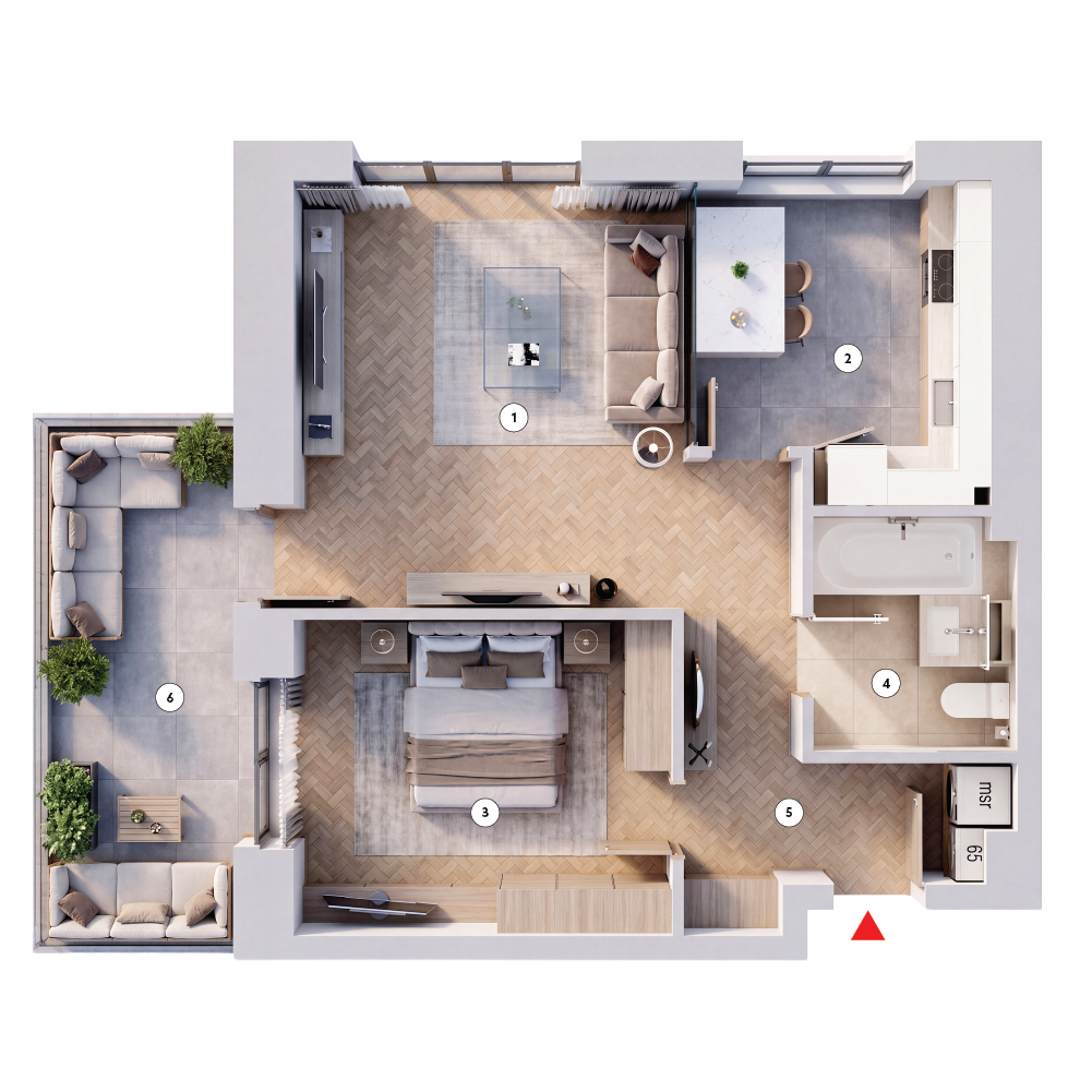 plan apartament Apartament 2 camere tip 2D