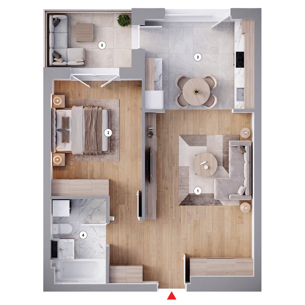 plan apartament Apartament 2 camere tip 2E