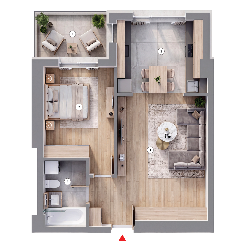 plan apartament Apartament 2 camere tip 2F