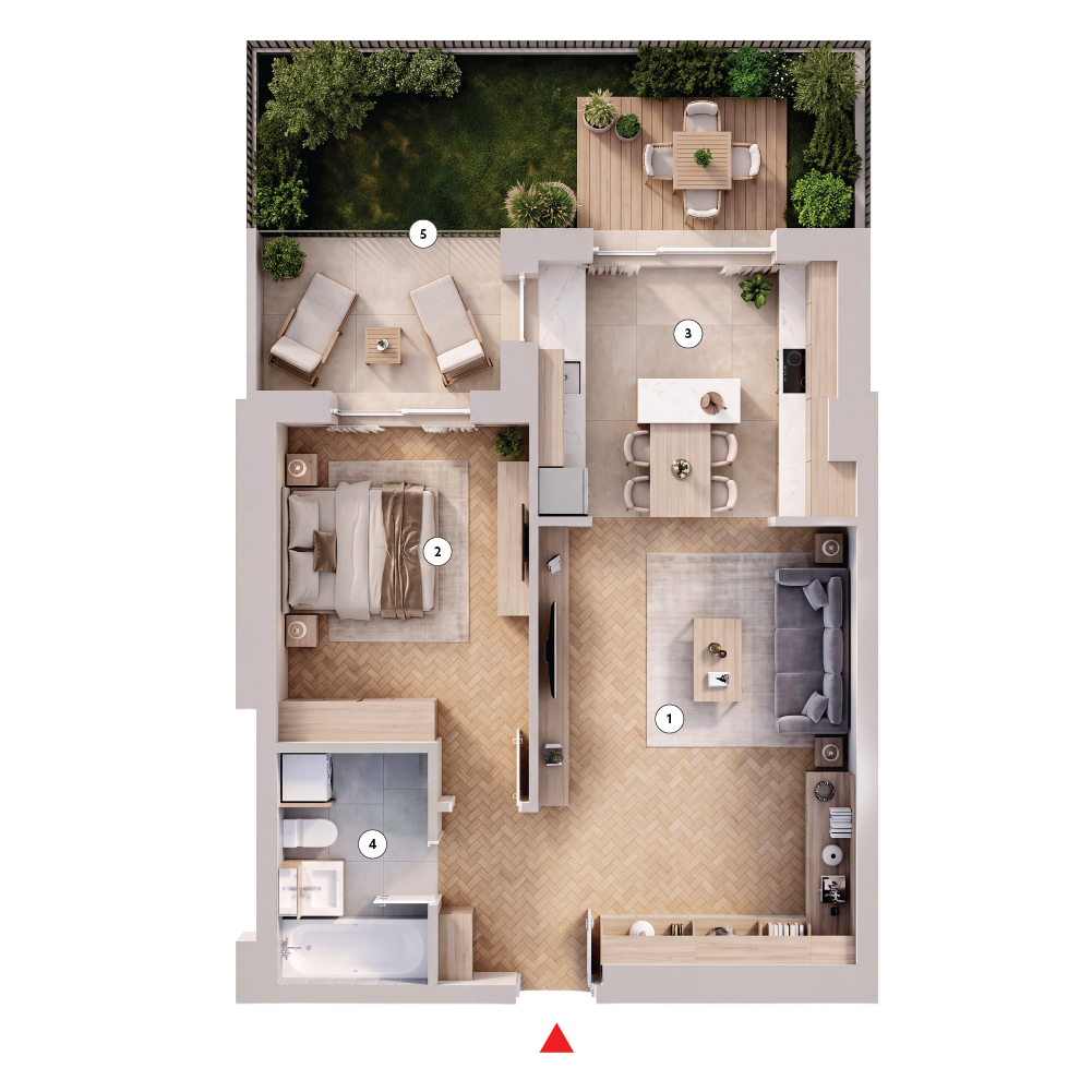 plan apartament Apartament 2 camere tip 2F cu grădină