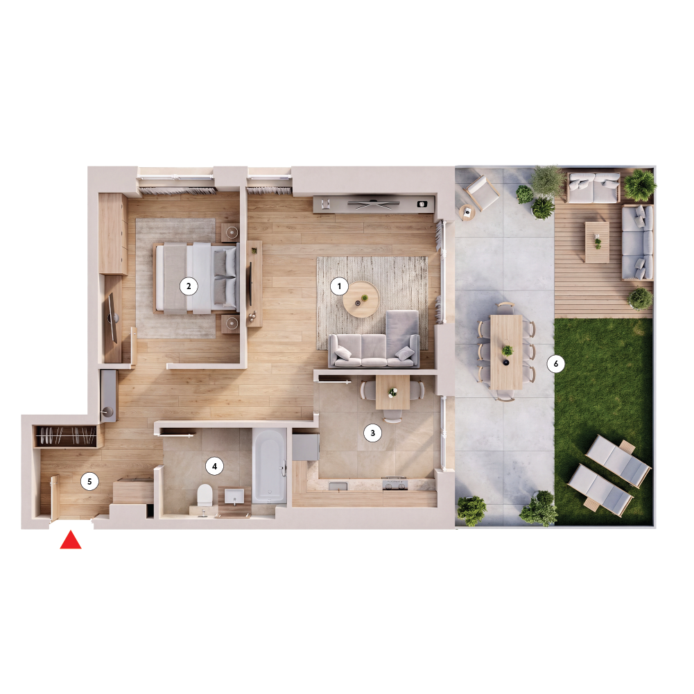 plan apartament Apartament 2 camere tip 2G cu grădină
