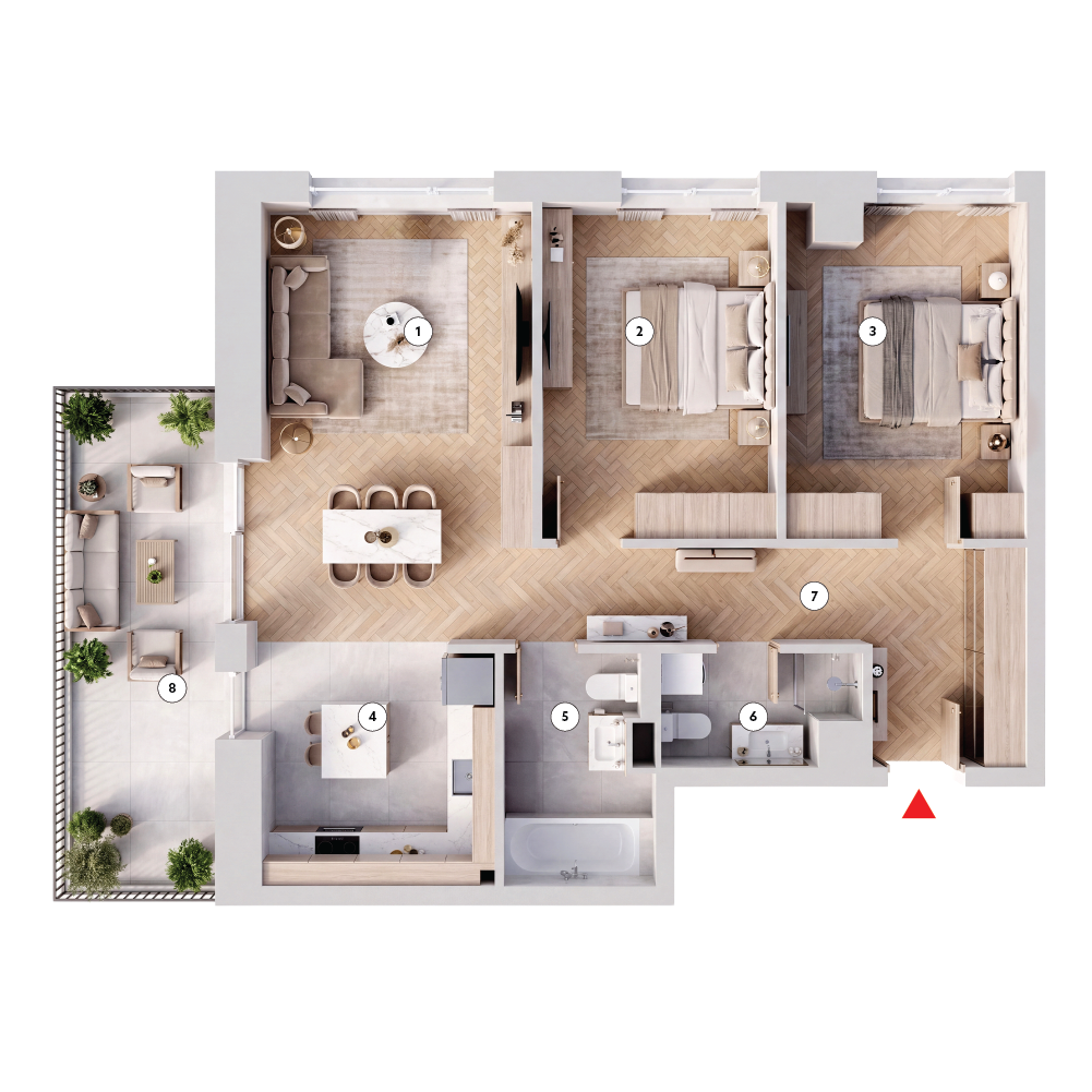 plan apartament Apartament 3 camere tip 3B