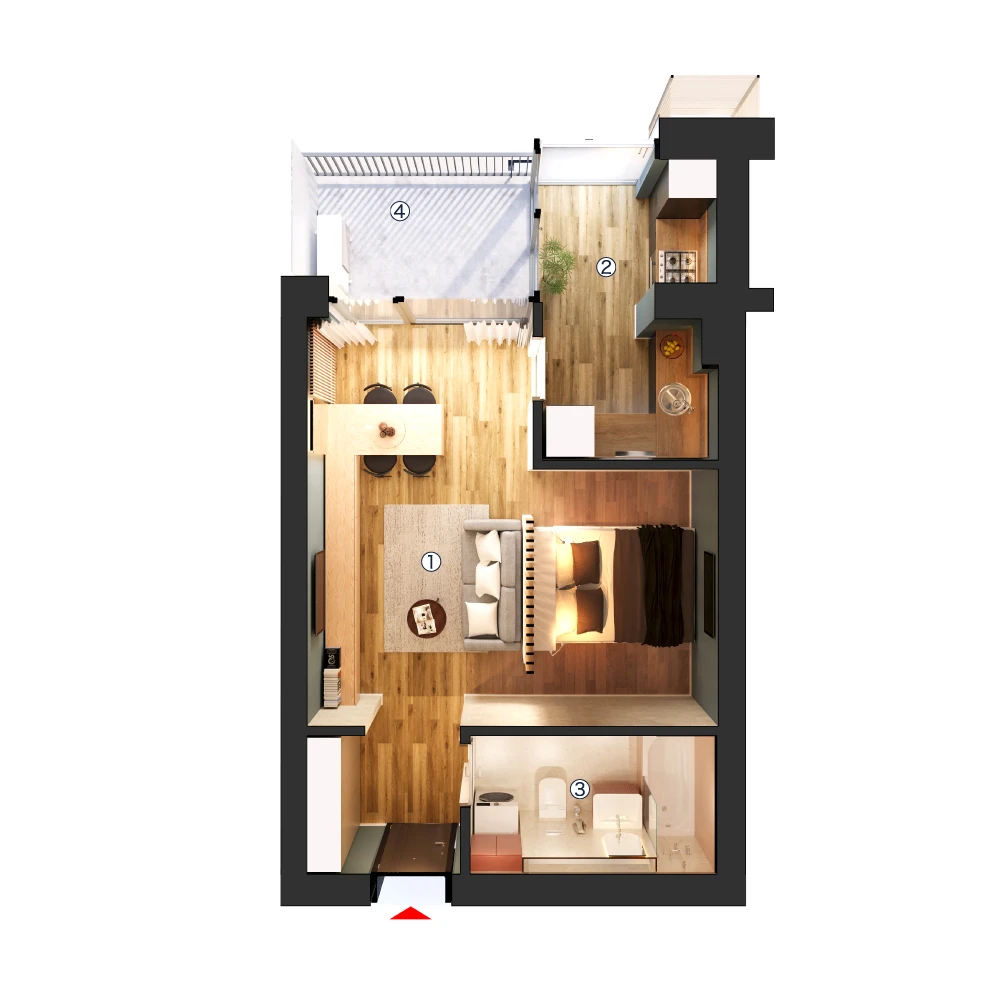 plan apartament Garsonieră tip 1B