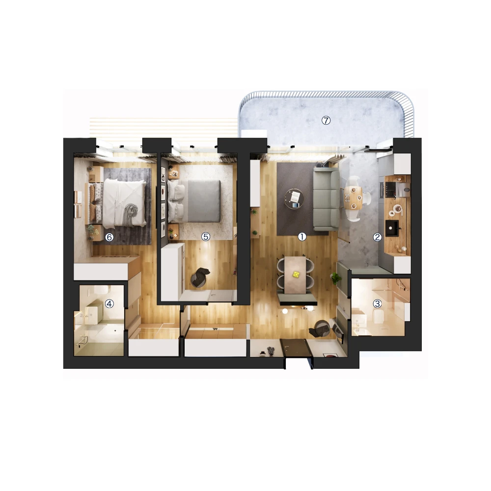 plan apartament Apartament 3 camere tip 3A