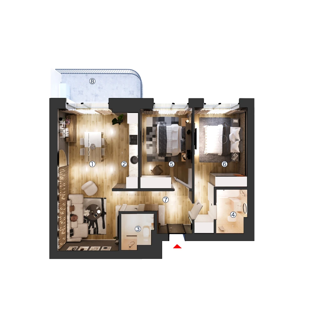 plan apartament Apartament 3 camere tip 3B