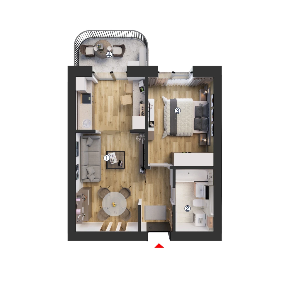 plan apartament Studio dublu tip 2A