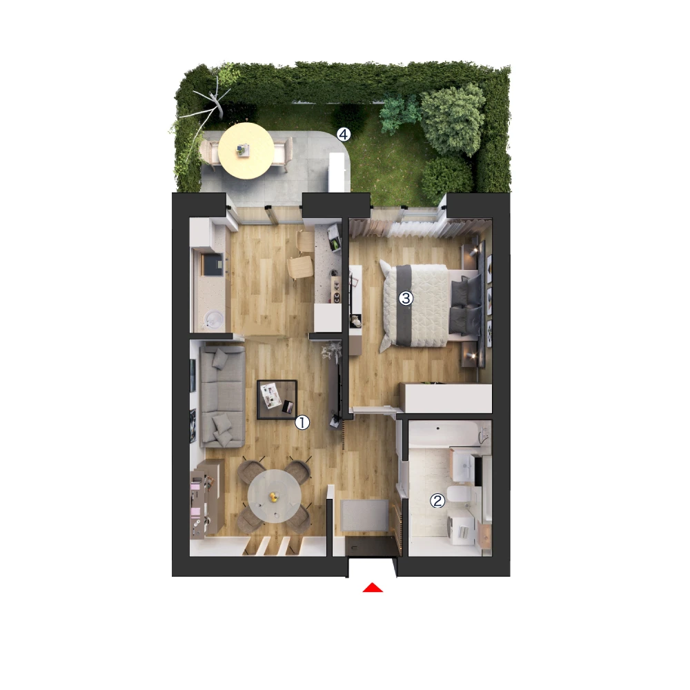 plan apartament Studio dublu tip 2A cu grădină