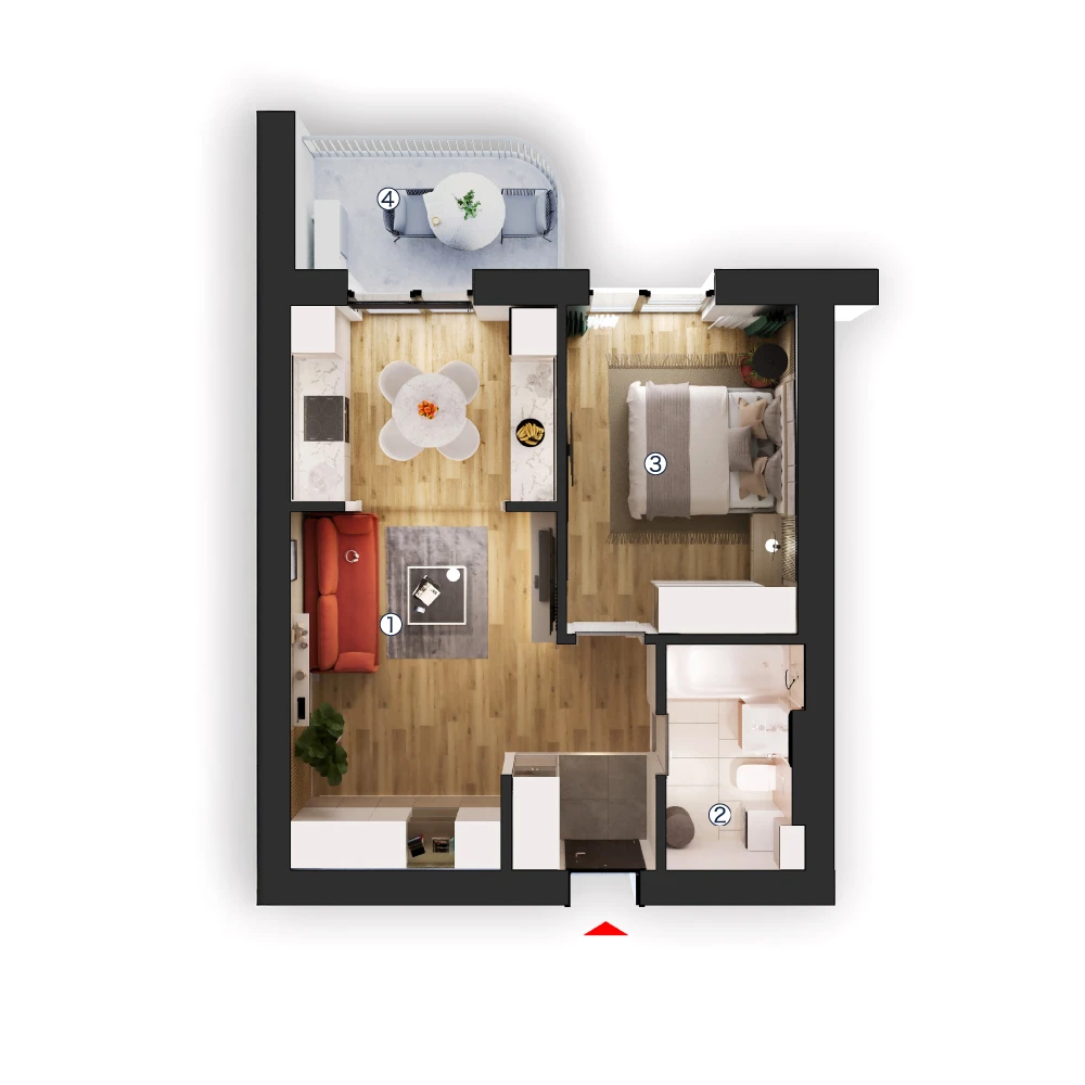 plan apartament Studio dublu tip 2B