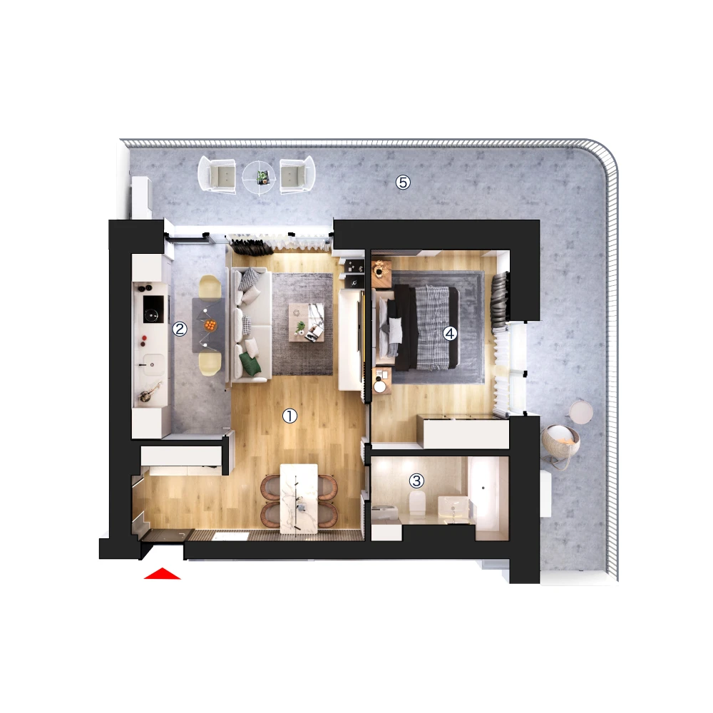 plan apartament Studio dublu tip 2C plus