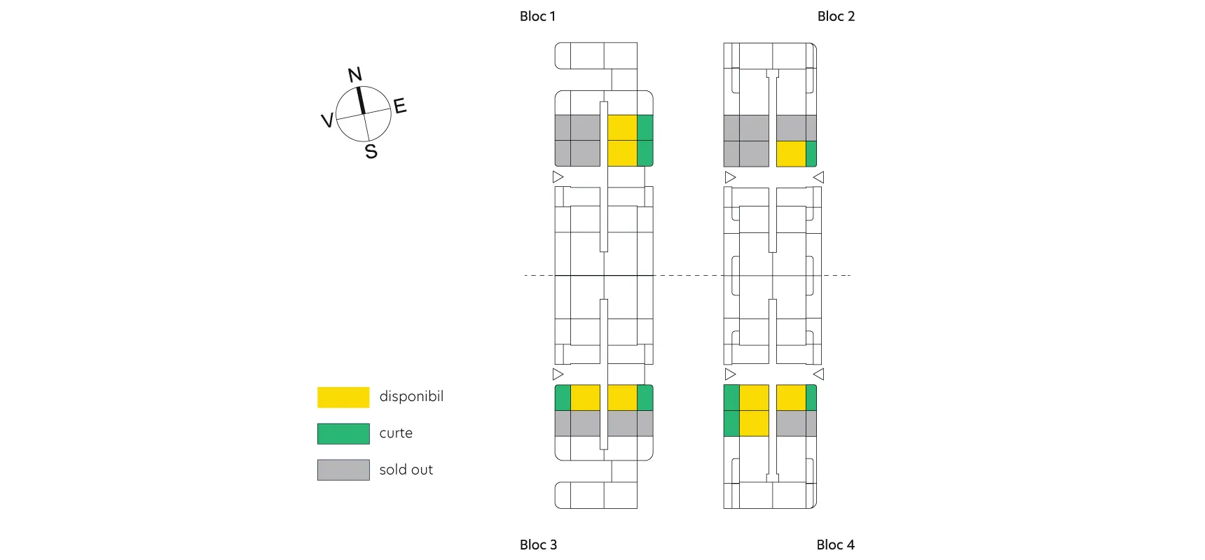 pozitionare apartament Studio dublu tip 2A cu grădină