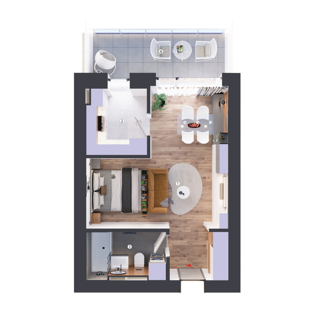 plan apartament Garsonieră tip 1B etaj