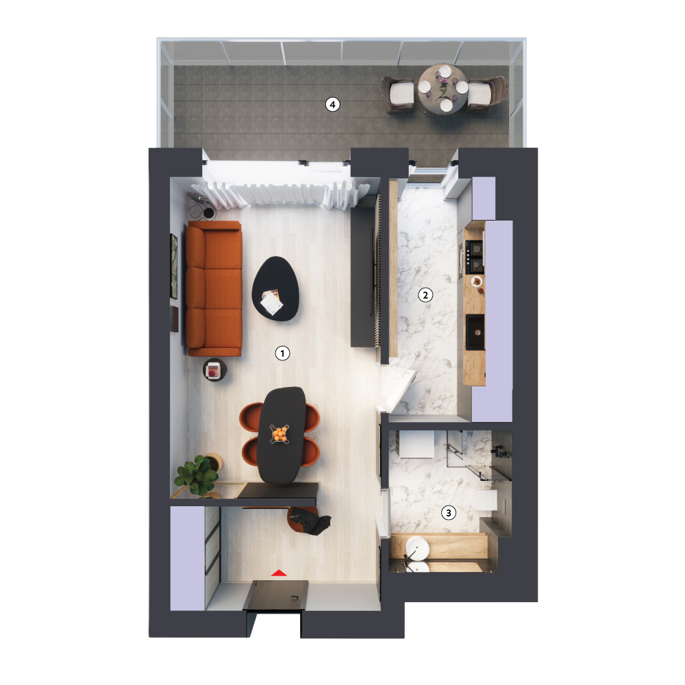 plan apartament Garsonieră tip 1C etaj