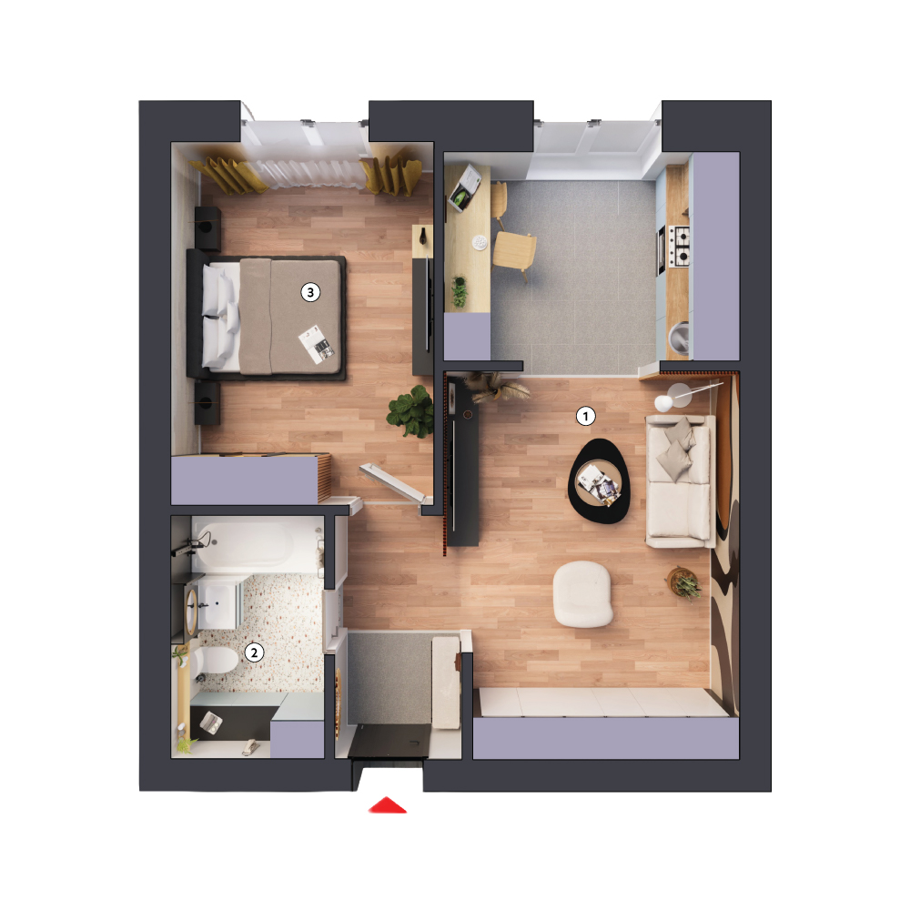 plan apartament Studio dublu tip 2B parter