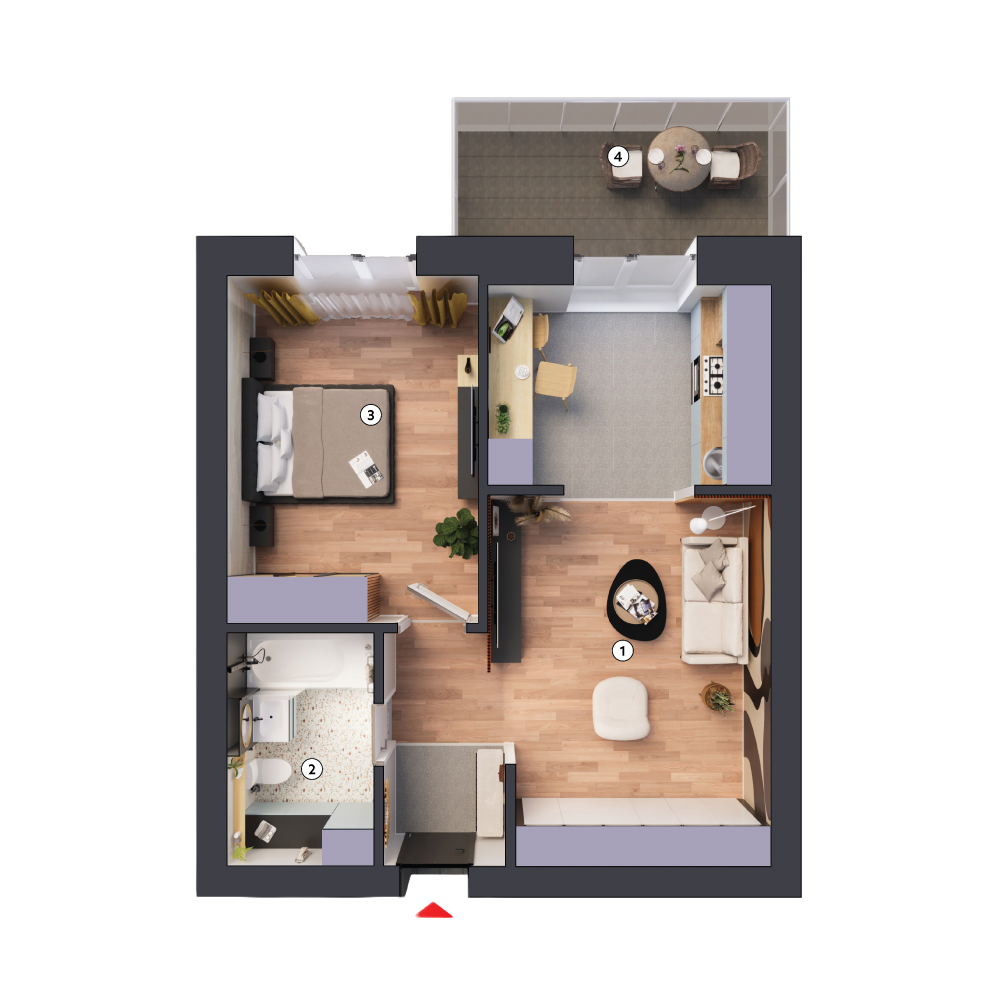 plan apartament Studio dublu tip 2B etaj