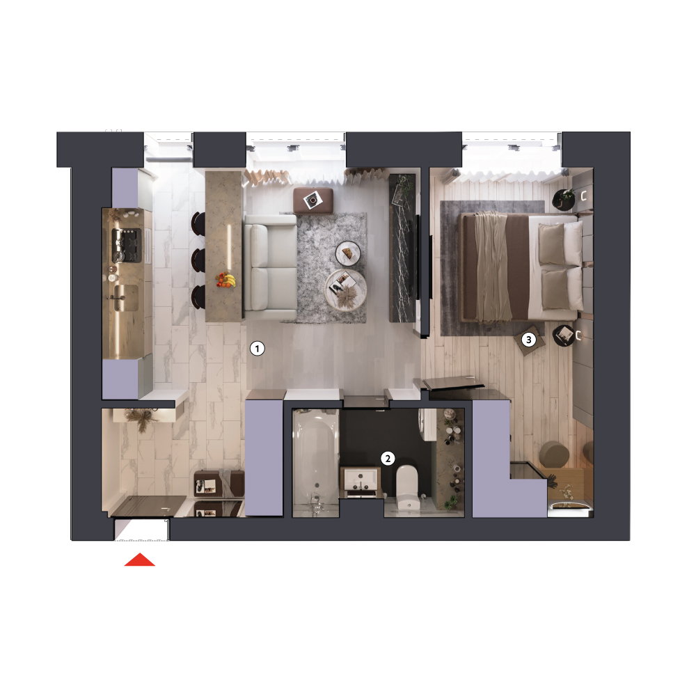plan apartament Studio dublu tip 2C parter