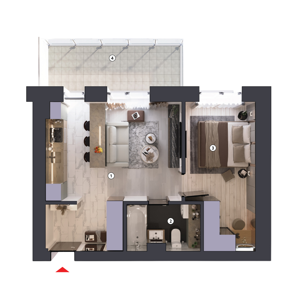 plan apartament Studio dublu tip 2C etaj
