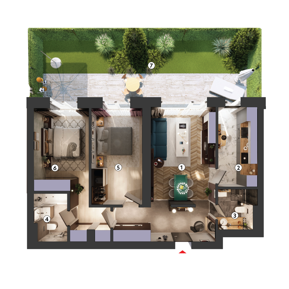 plan apartament Apartament 3 camere tip 3A parter cu grădină