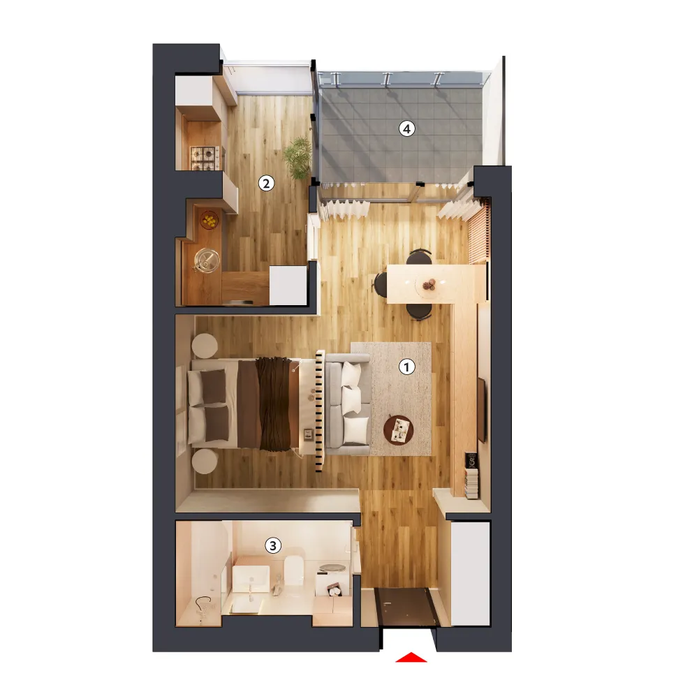 plan apartament Garsonieră tip 1C etaj