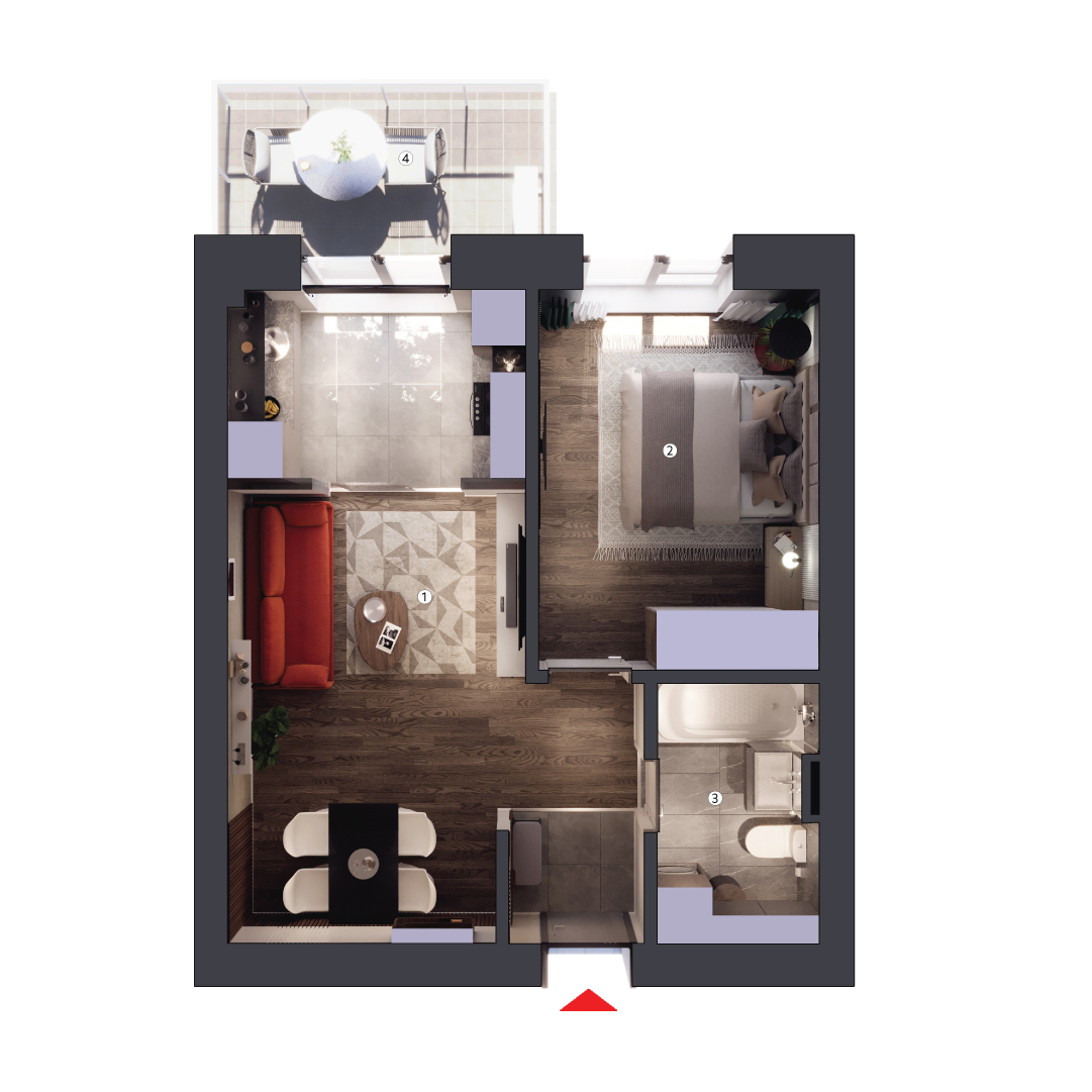 plan apartament Studio dublu tip 2A etaj