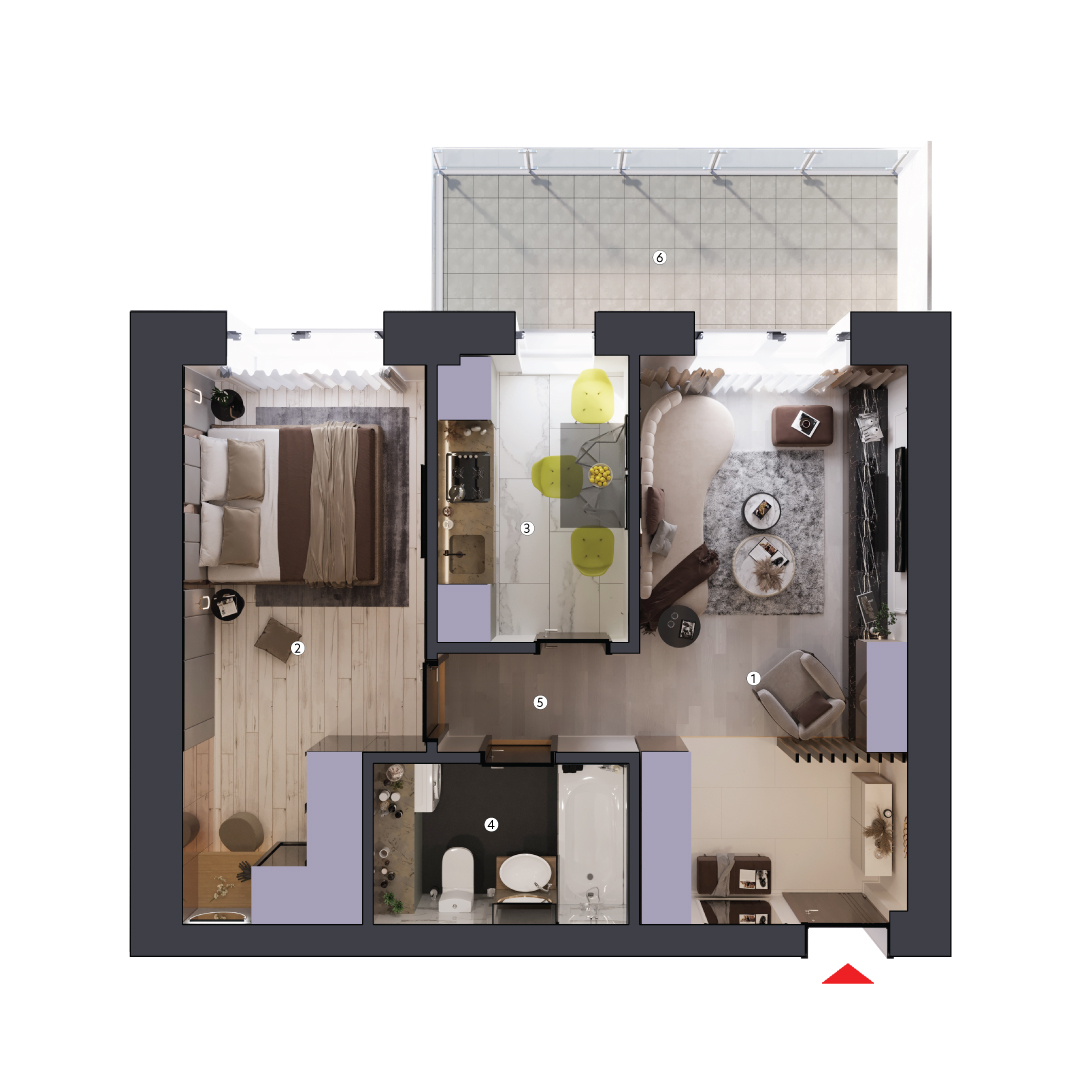 plan apartament Studio dublu tip 2D etaj