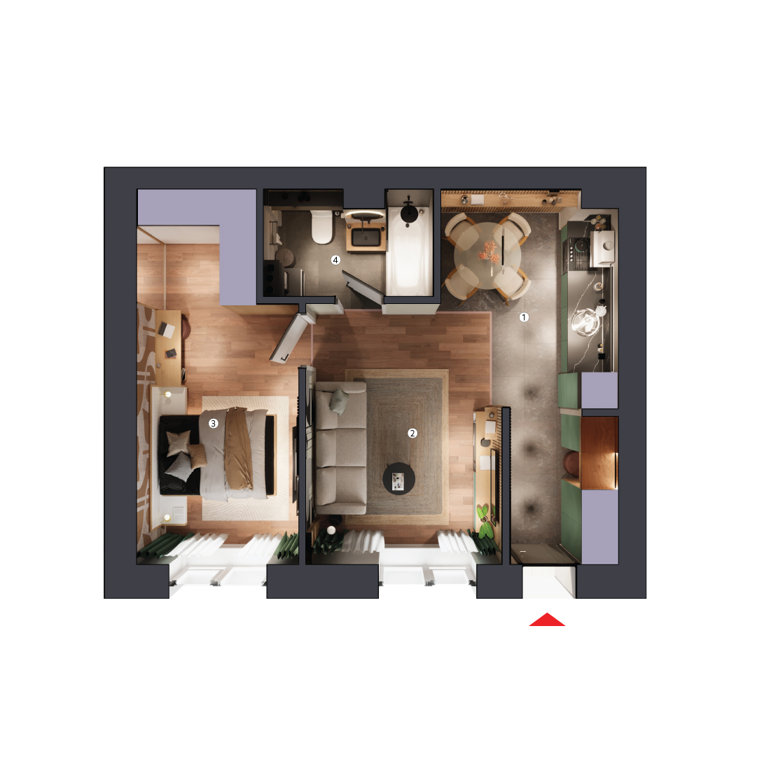 plan apartament Studio dublu tip 2E parter