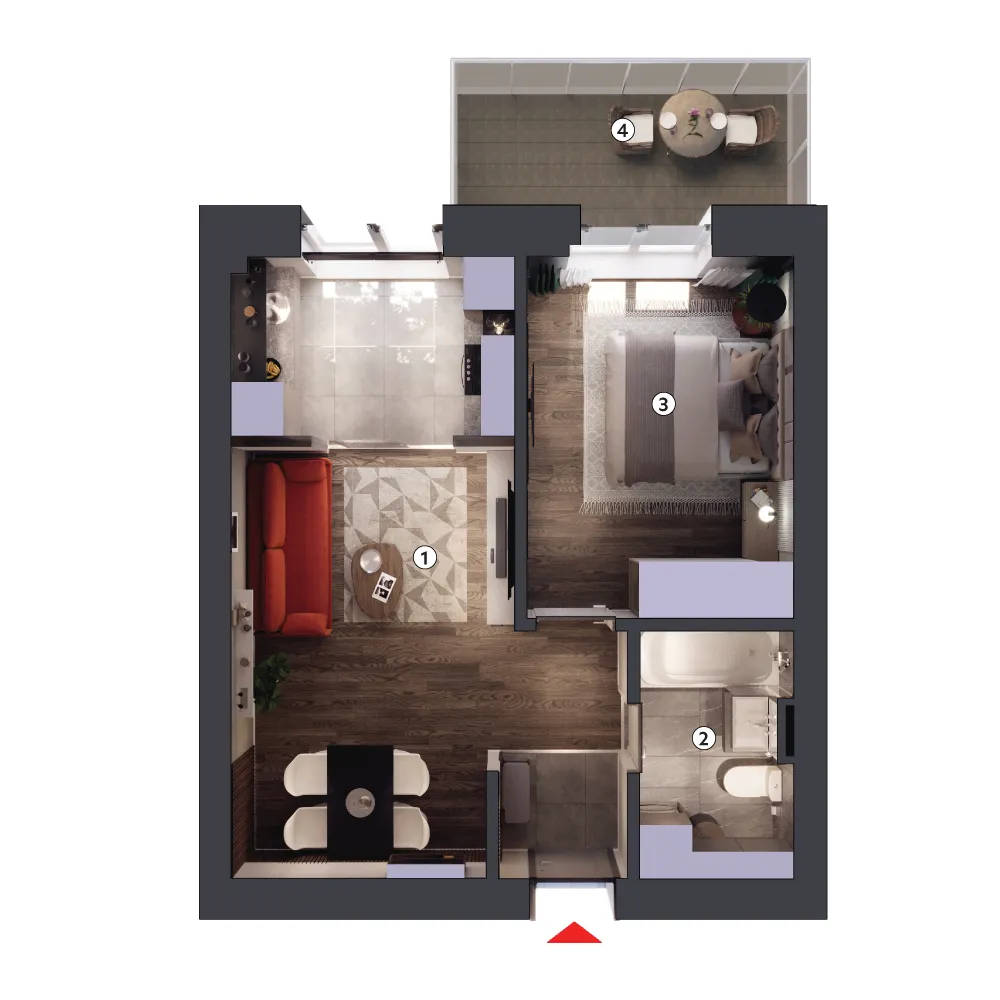 plan apartament Studio dublu tip 2B etaj