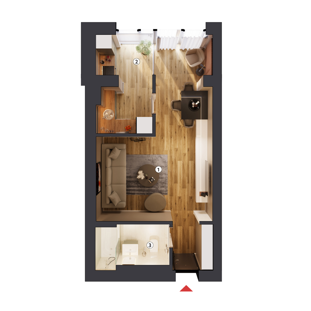 plan apartament Garsonieră tip 1A etaj