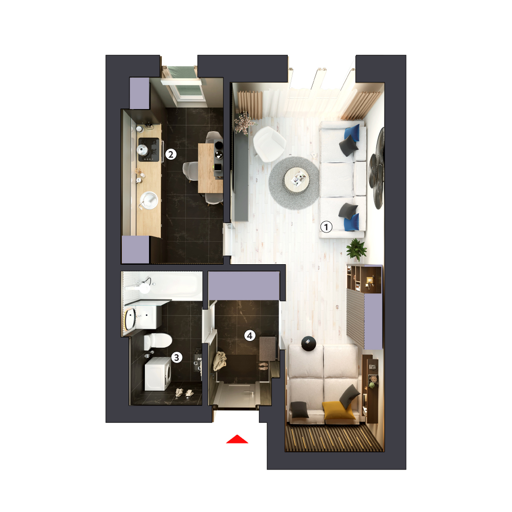 plan apartament Garsonieră tip 1D parter