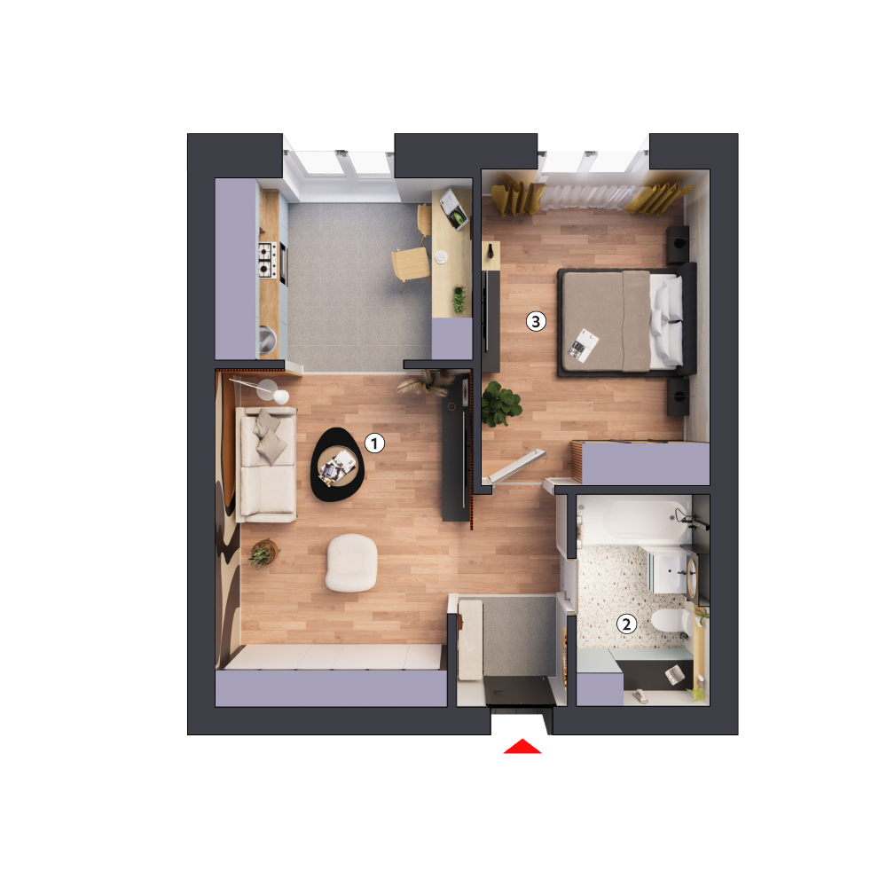 plan apartament Studio dublu tip 2A parter
