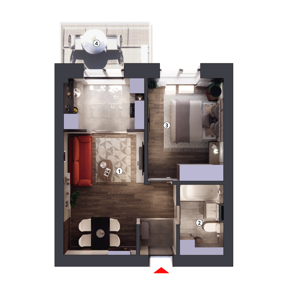 plan apartament Studio dublu tip 2A etaj