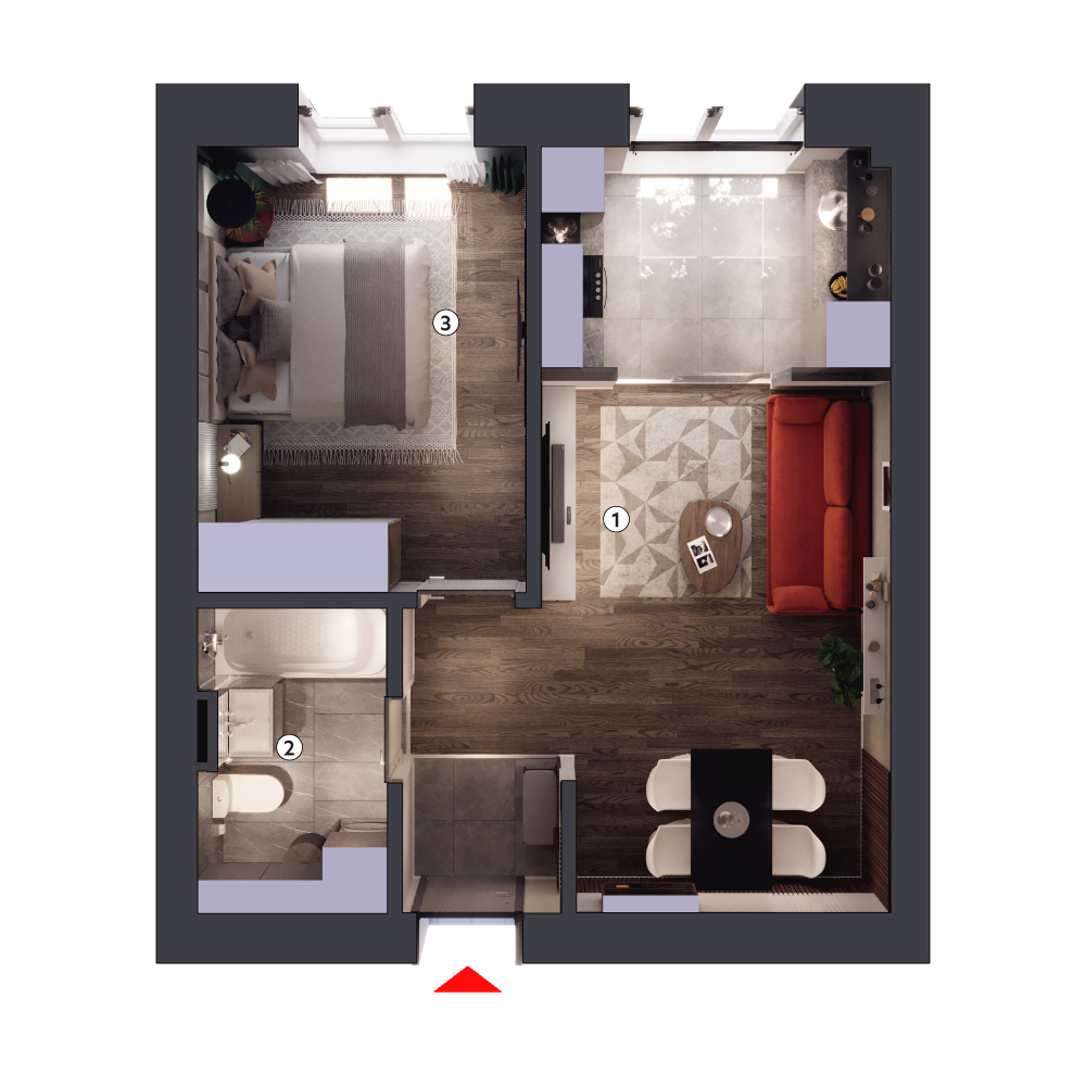 plan apartament Studio dublu tip 2B parter