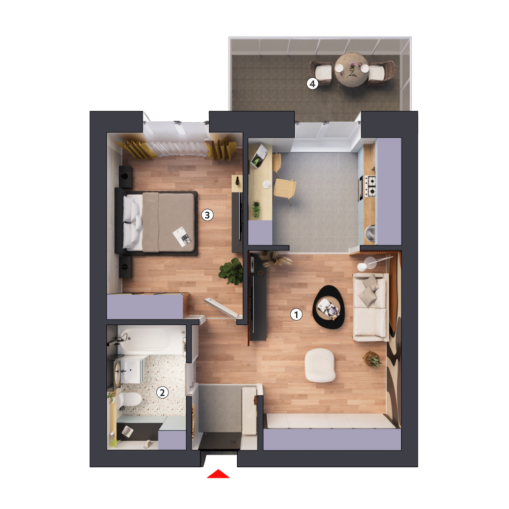 plan apartament Studio dublu tip 2B etaj