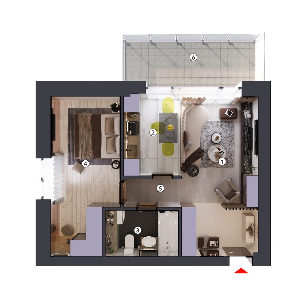 plan apartament Studio dublu tip 2D etaj