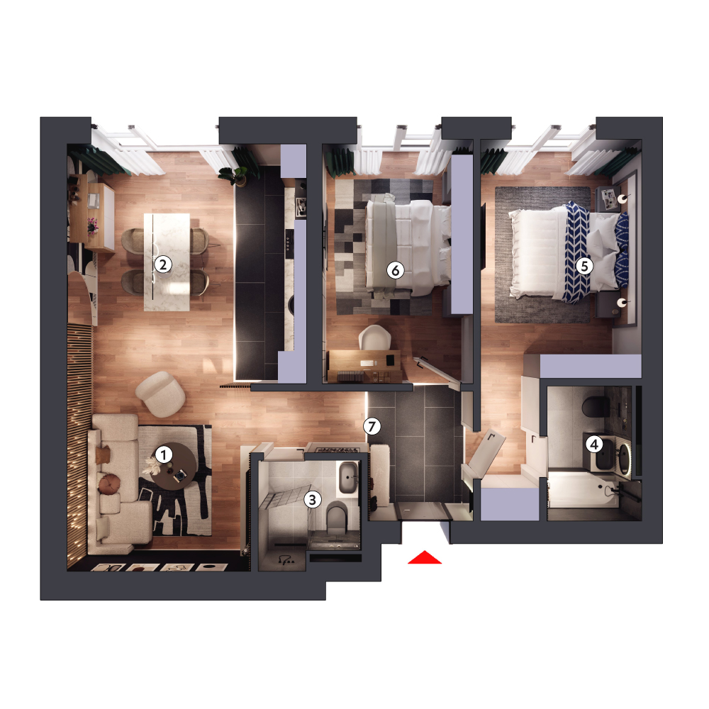 plan apartament Apartament 3 camere tip 3B parter