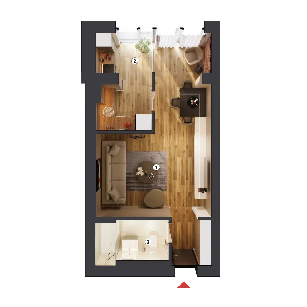 plan apartament Garsonieră tip 1A etaj
