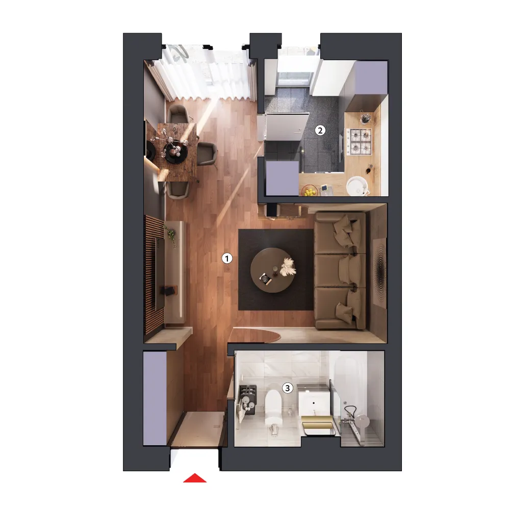 plan apartament Garsonieră tip 1A parter