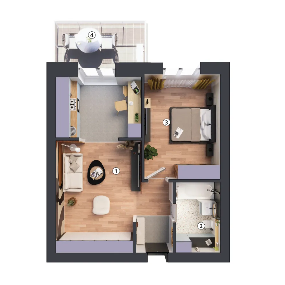 plan apartament Studio dublu tip 2A etaj