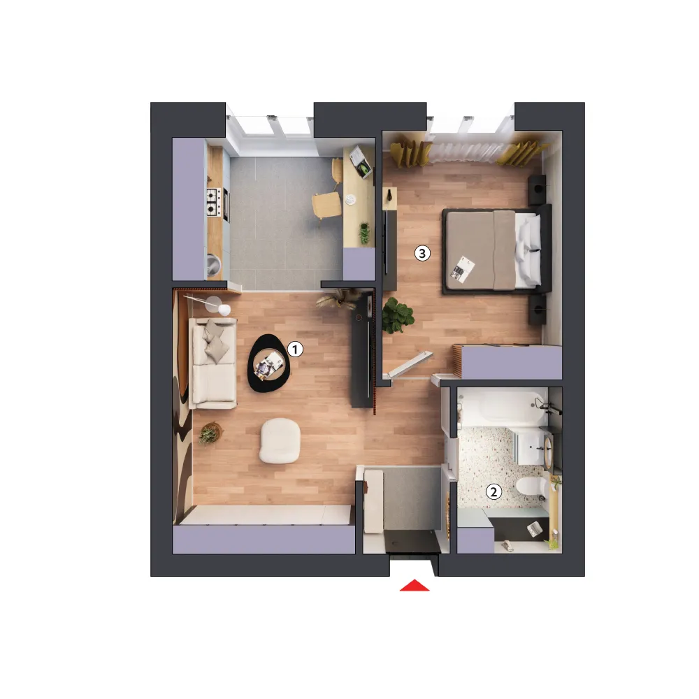 plan apartament Studio dublu tip 2A parter