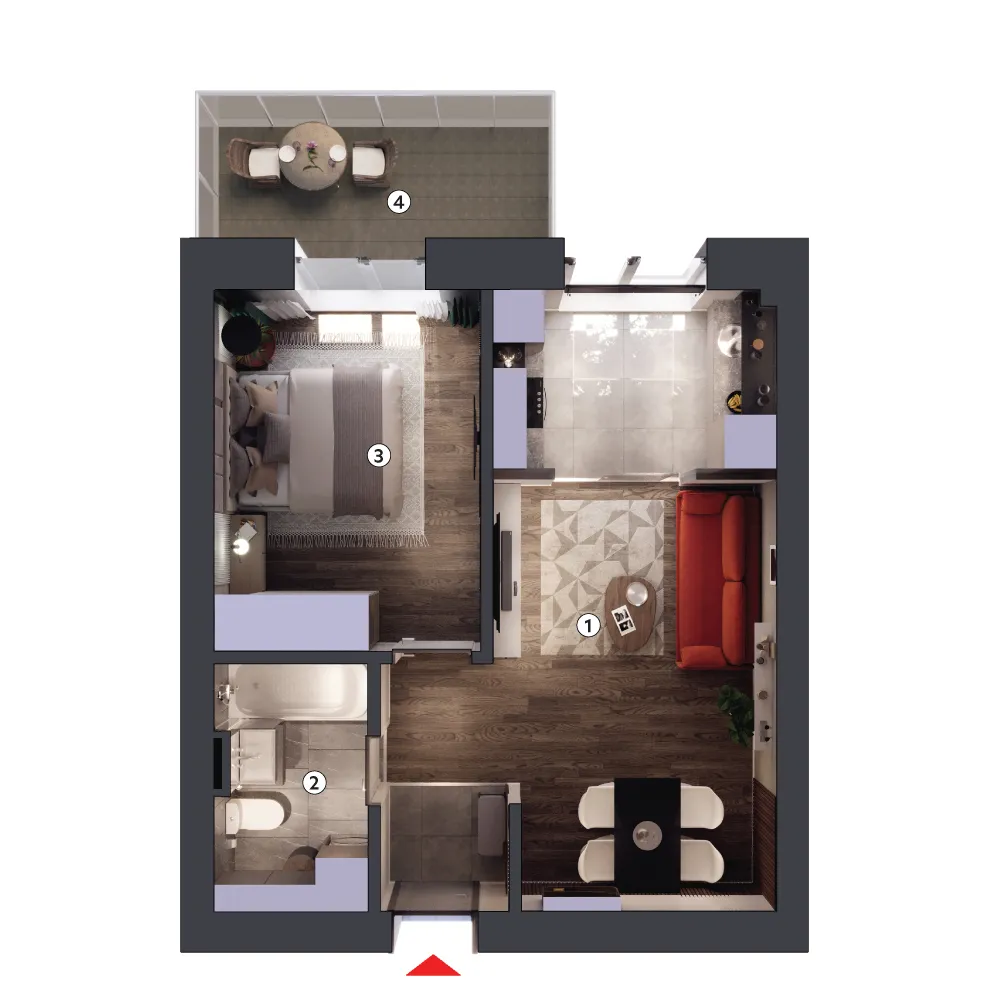 plan apartament Studio dublu tip 2B etaj