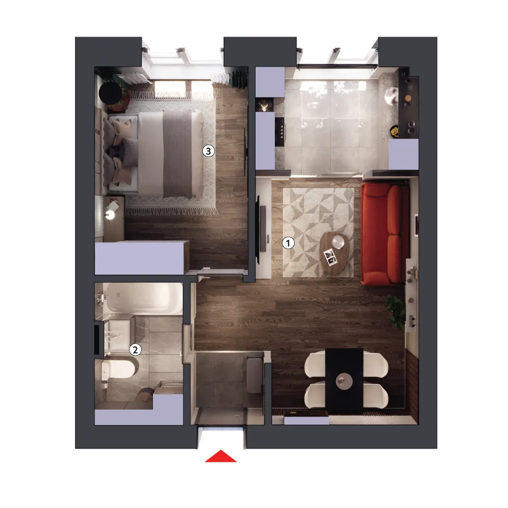 plan apartament Studio dublu tip 2B parter