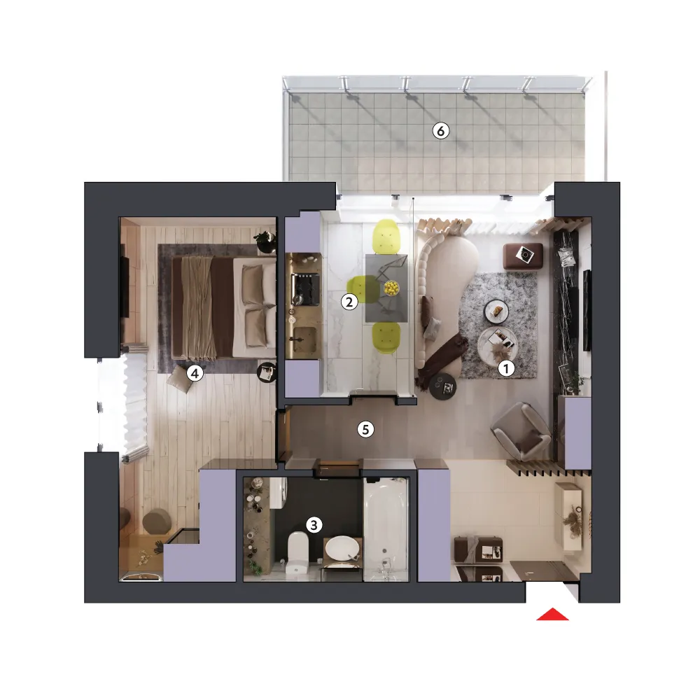 plan apartament Studio dublu tip 2D etaj